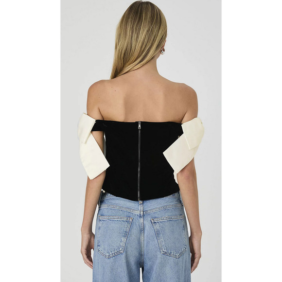 French Connection Women Carey Velvet Bow Sleeve Top Blackout Size 4 - Picture 4 of 6